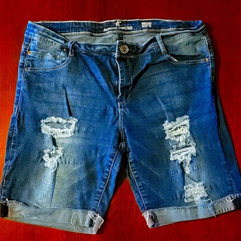 Distressed Bermuda jean shorts by Almost Famous size 13